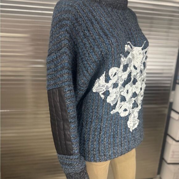 Loewe Wool Alpaca Anagram Dark Blue White Cowl Neck Sweater 56 Men’s Extra Large - Picture 5 of 11